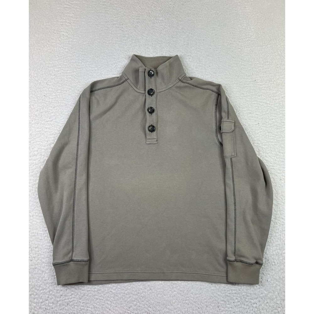 Banana Republic Pullover Sweater Mens Medium Gray Mock Neck Button Cotton Casual
